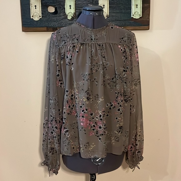 Wilfred Lourdes Floral Print Brown Grey Chiffon Blouse Size Medium - Picture 5 of 16
